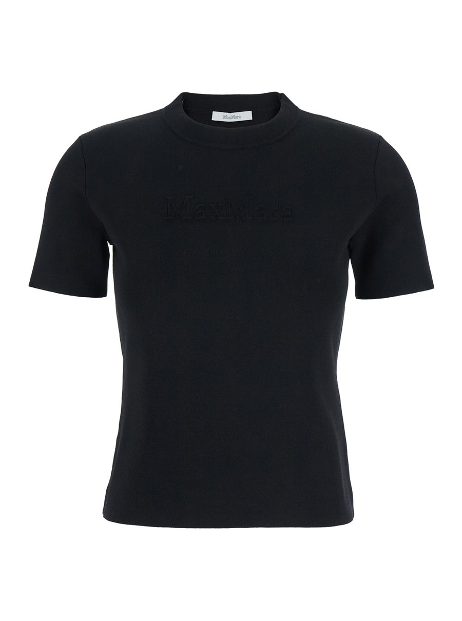 Black Crewneck T-Shirt With Embroidered Logo Viscose T-shirts & Jerseys