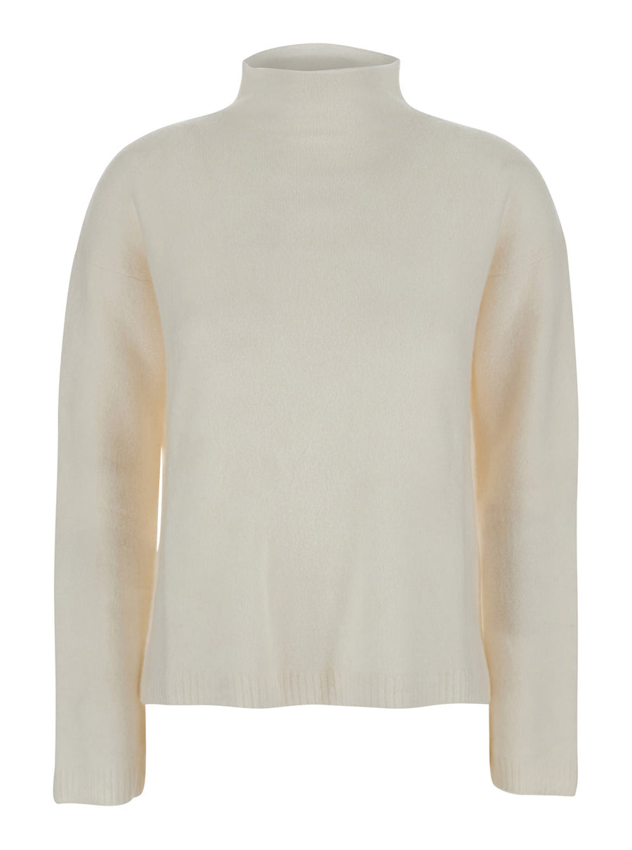 White Cashmere Blend High Neck Sweater Tops