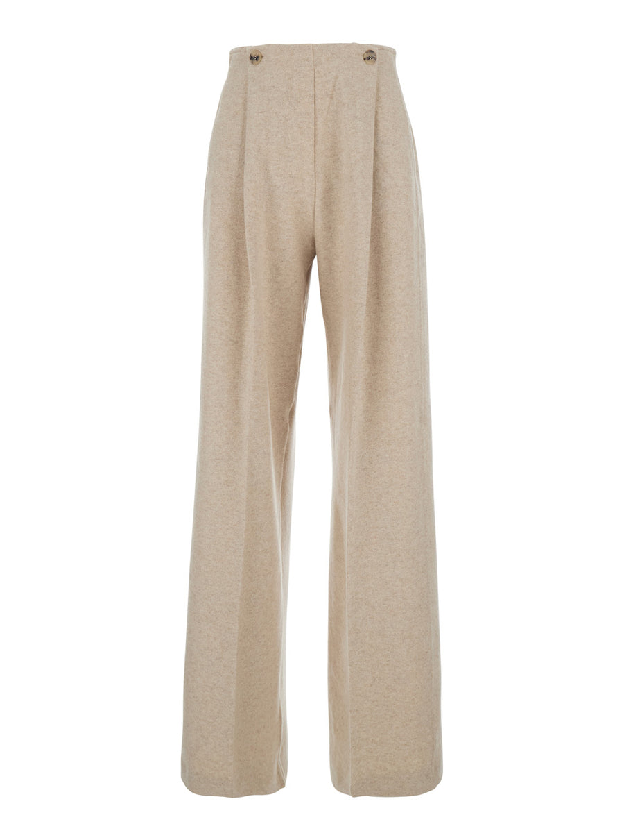 Beige Trousers With Pleats And Logo Cashmere