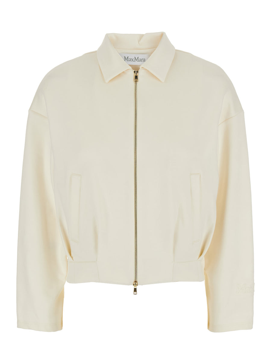 White Sweatshirt With Zip Closure And Collar Silk Sweatshirts