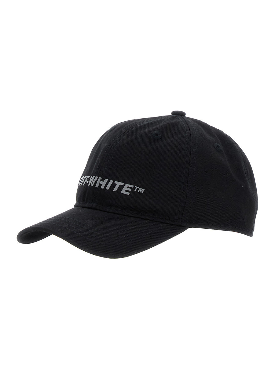 Black Baseball Cap With Logo Lettering Fabric Hat