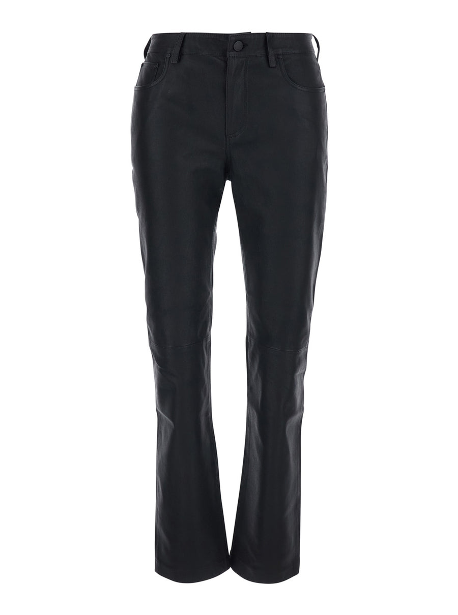 High-Waisted Sophie Flared Leather Jeans Black Lamb