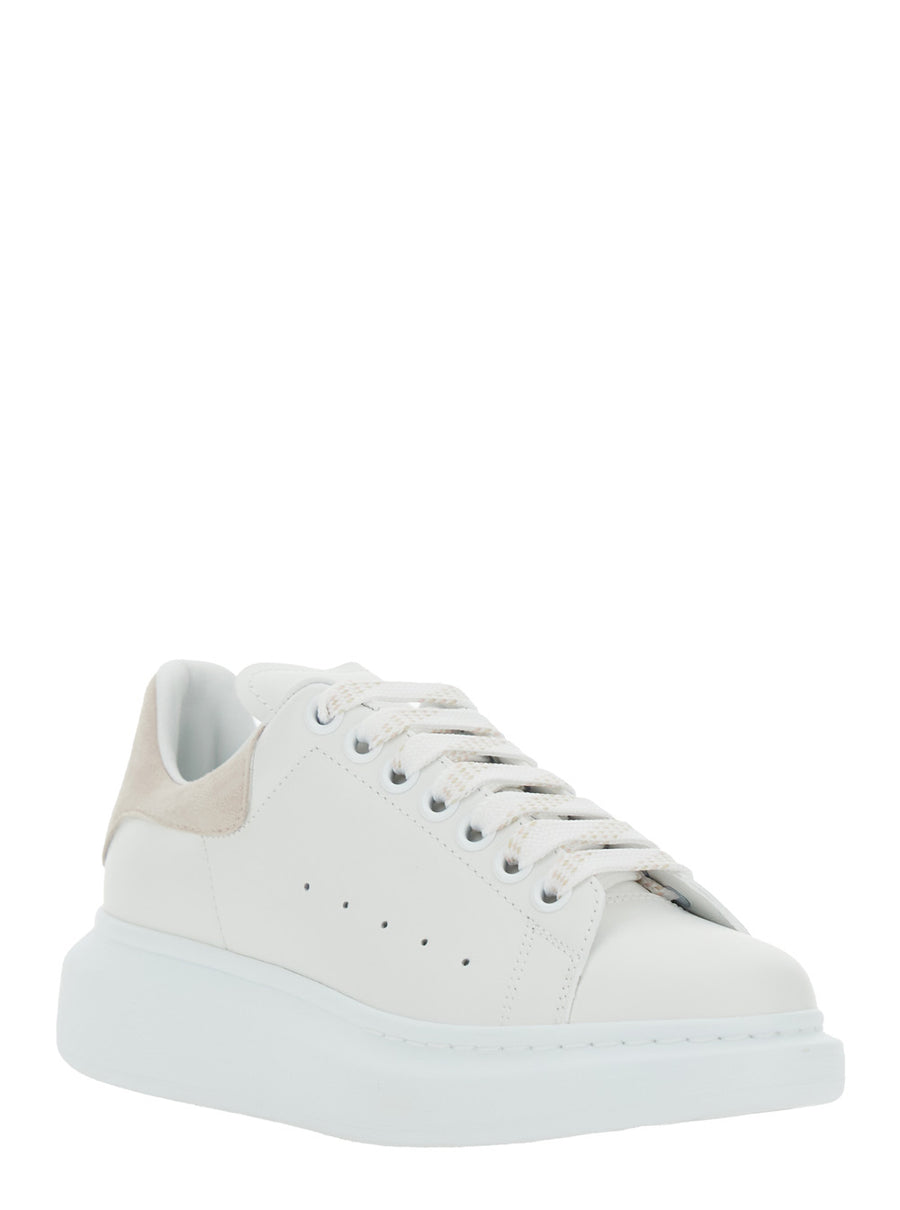Leather Low-Top Sneakers White Contrasting Heel Calf Trainers