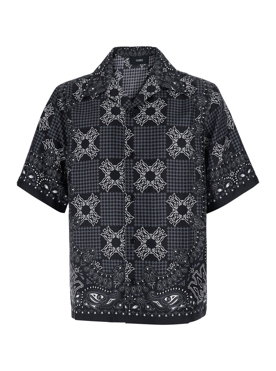 Bowling Shirt Cuban Collar Black Silk