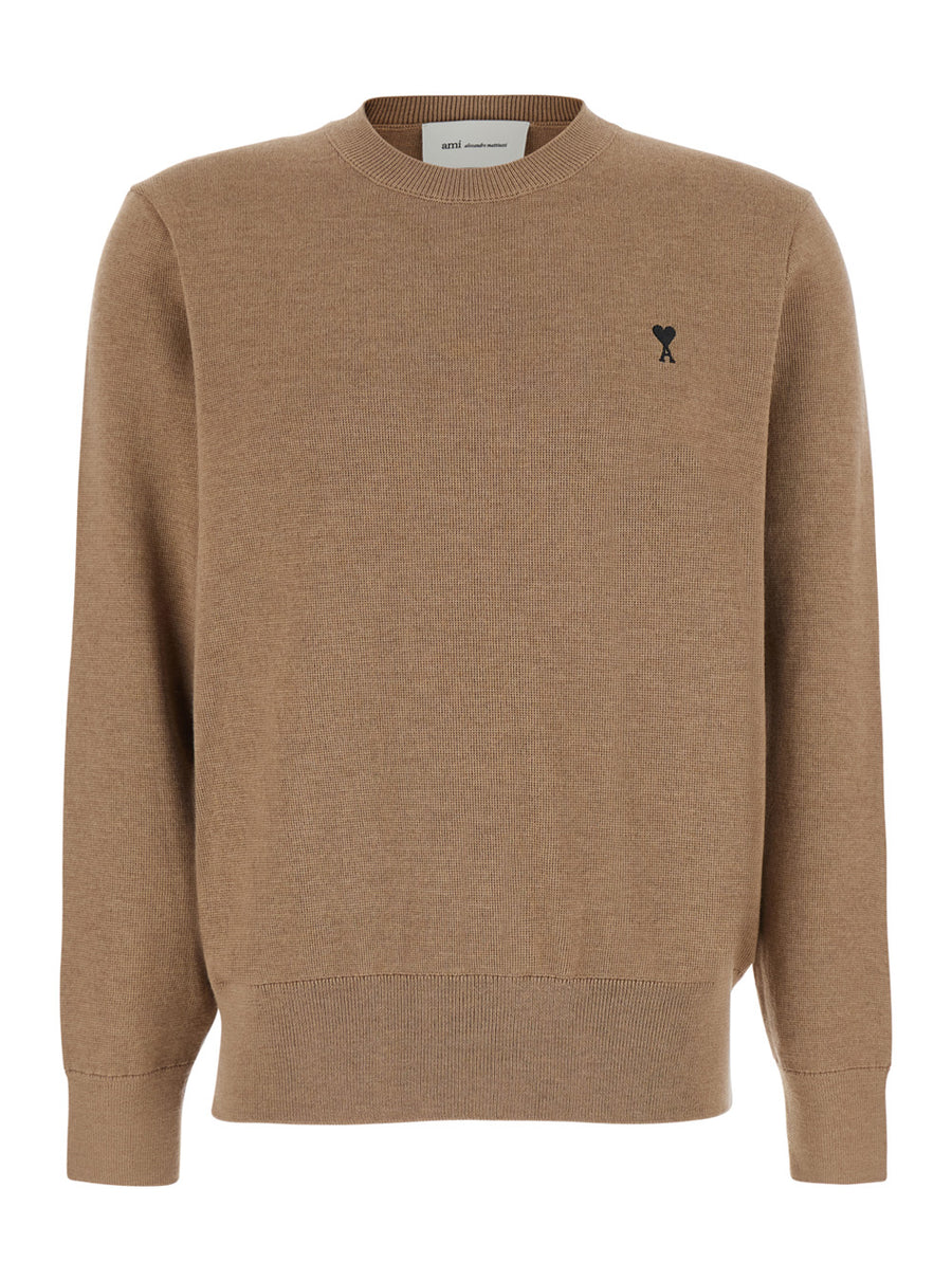 Crewneck Sweater Ami De Coeur Beige Wool And Cashmere Blend Tops