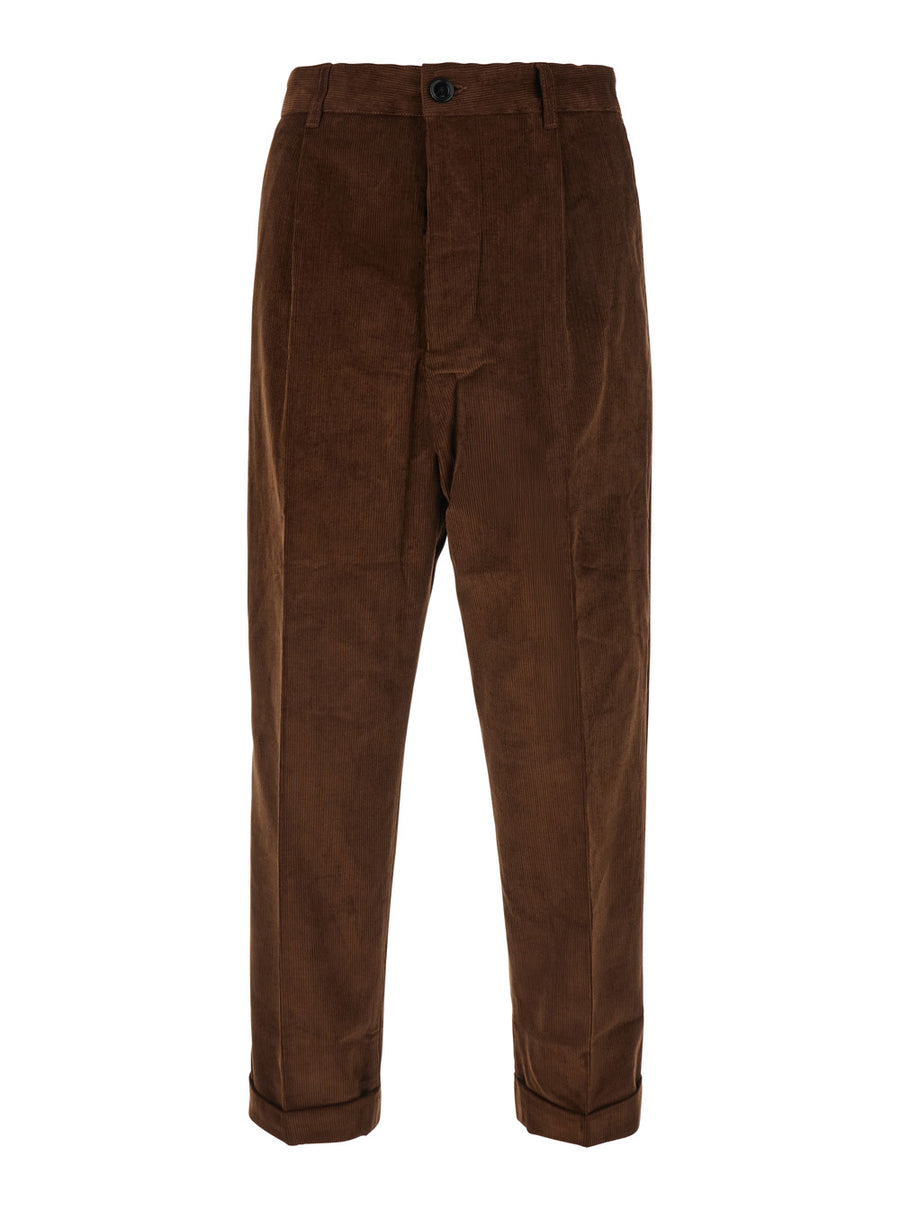 Corduroy Relaxed Trousers Brown Cotton