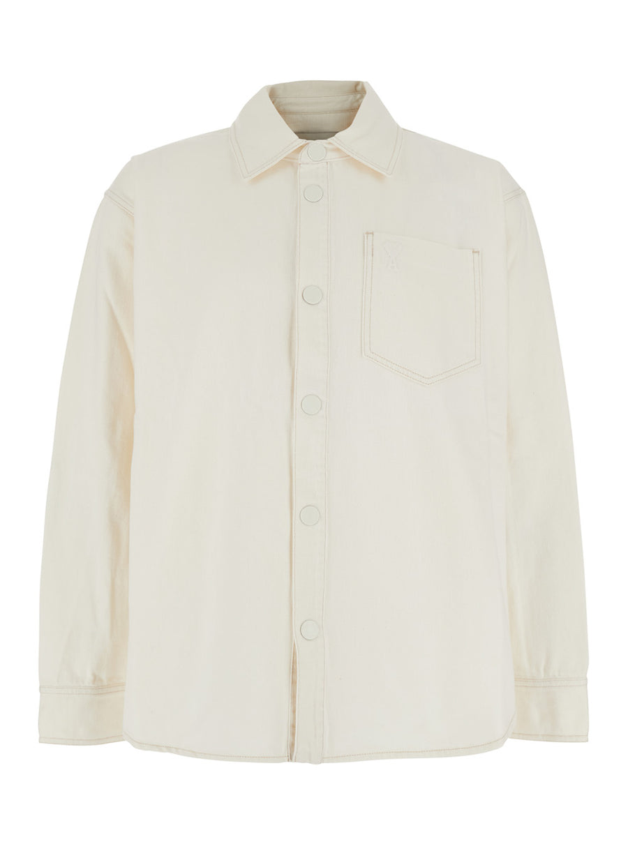 White Cotton Shirt With Adc Embroidery