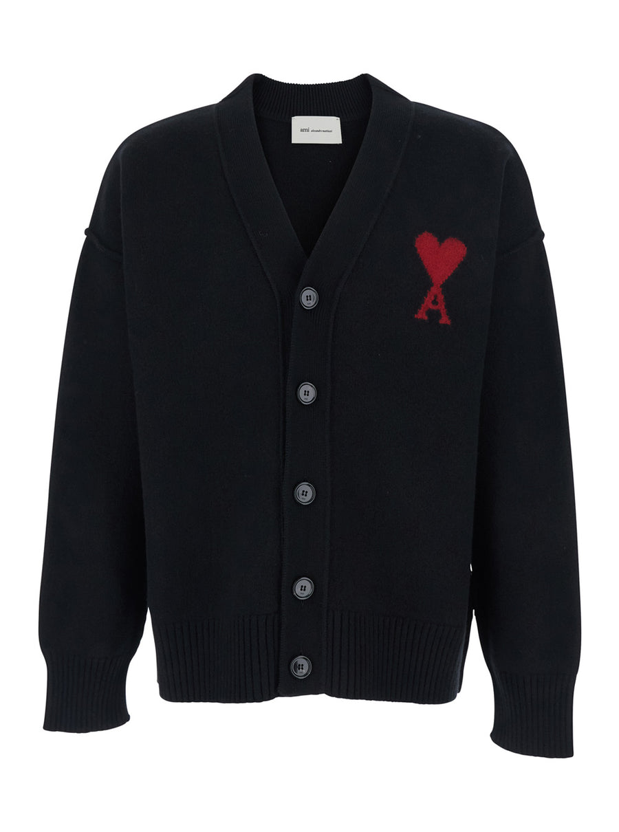 Cardigan V-Neck Black Wool Tops