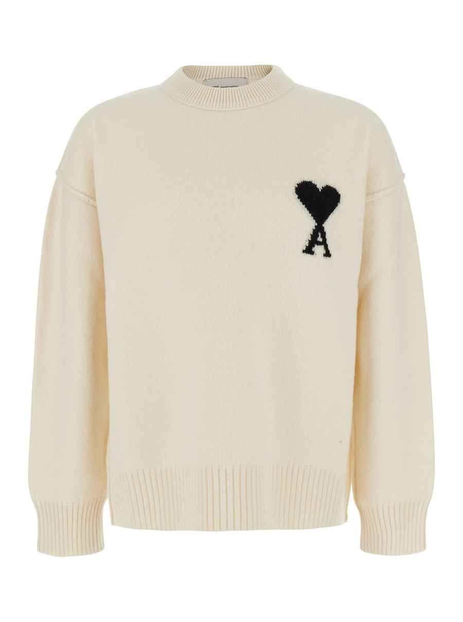 Crewneck Sweater Ami De Coeur White Cotton Tops
