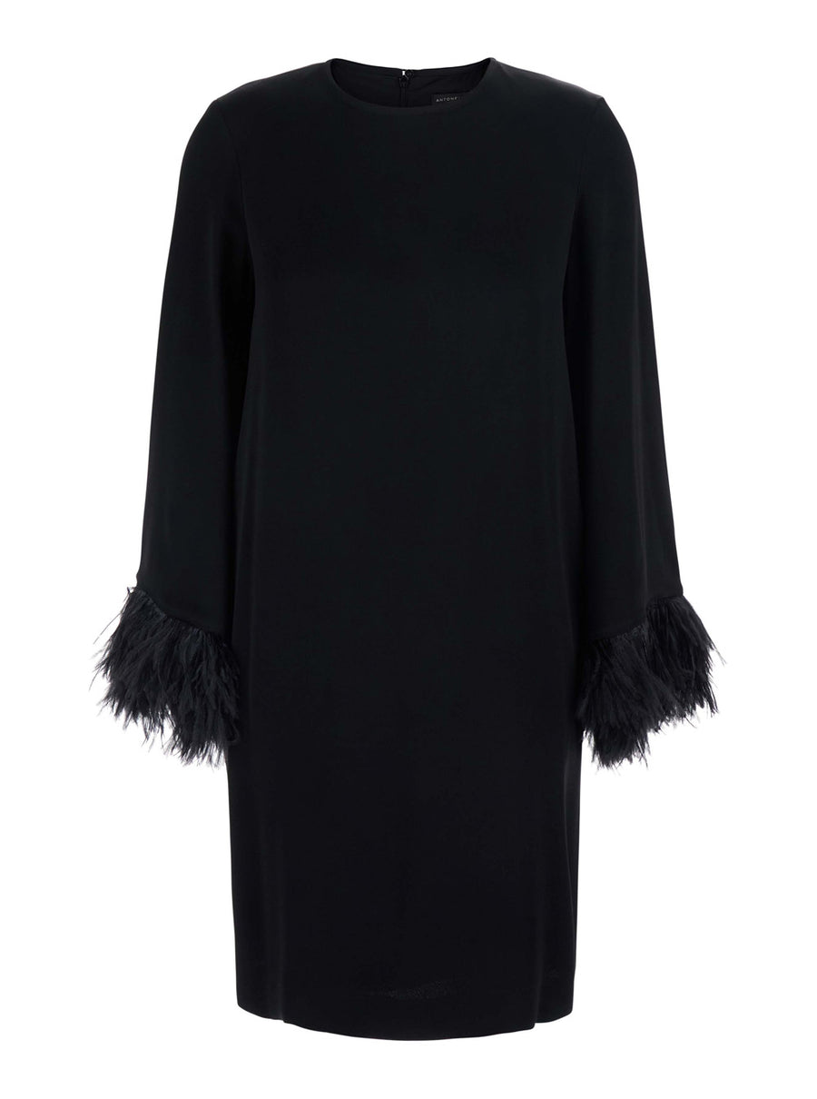 Dress Violetta Black Satin With Feathers