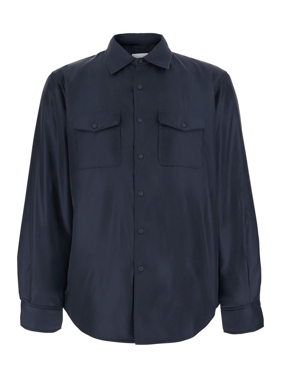 Jacket With Zip Tech Fabric, Blue Polyamide Coat