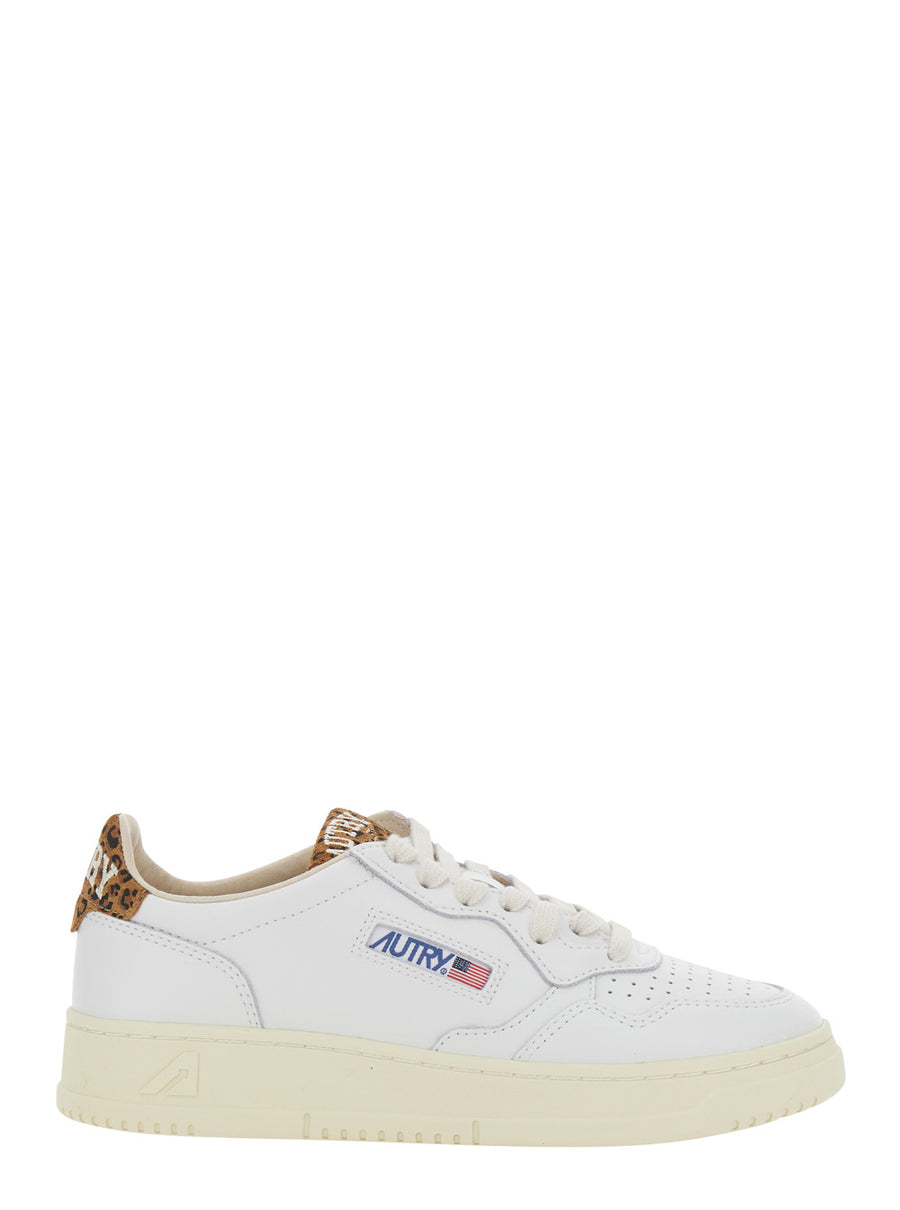 Leather Sneakers White Leopard Details Trainers