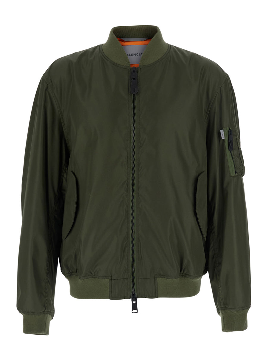 Bomber Jacket Green Tech Fabric Coat