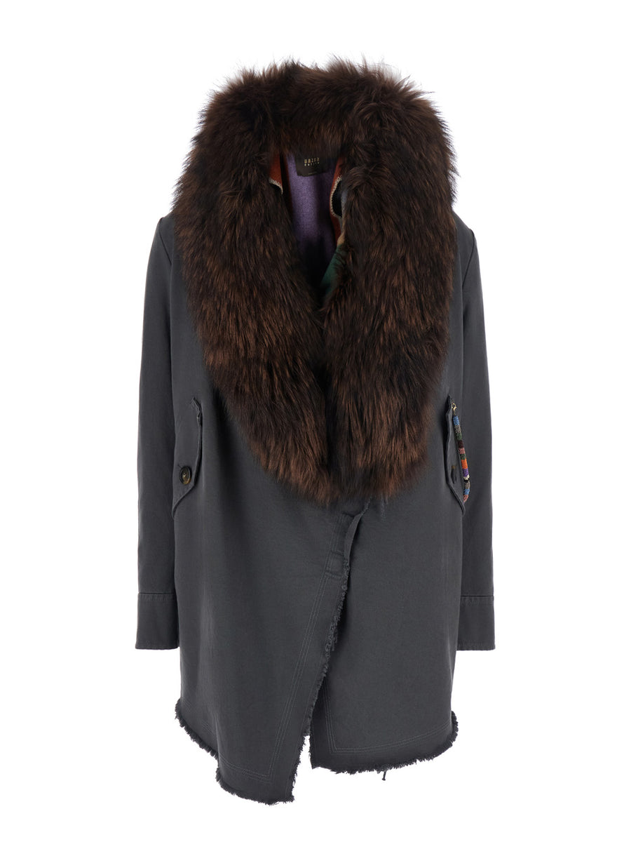 Short Parka, Grey Fur Collar Coat