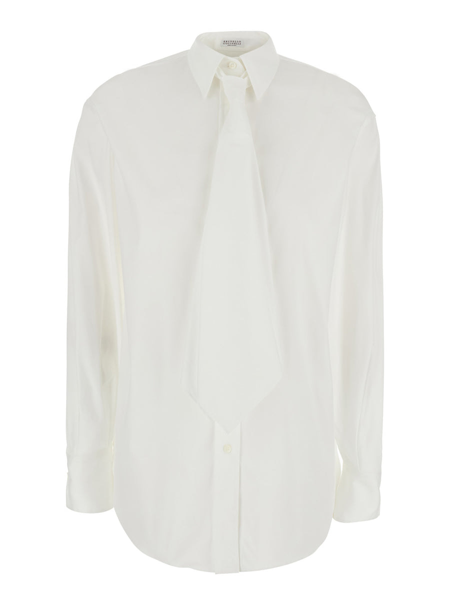 Cotton Shirt With Oversized Tie White Blouses
