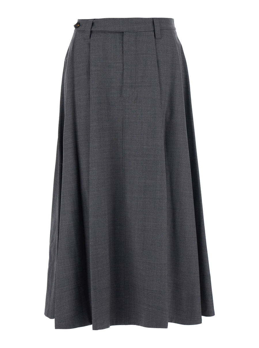 Midi Skirt Grey Wool Blend Virgin