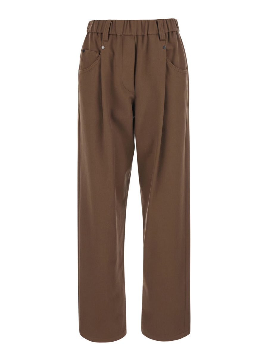 Pants With Monile Detail Brown Stretch Cotton Trousers