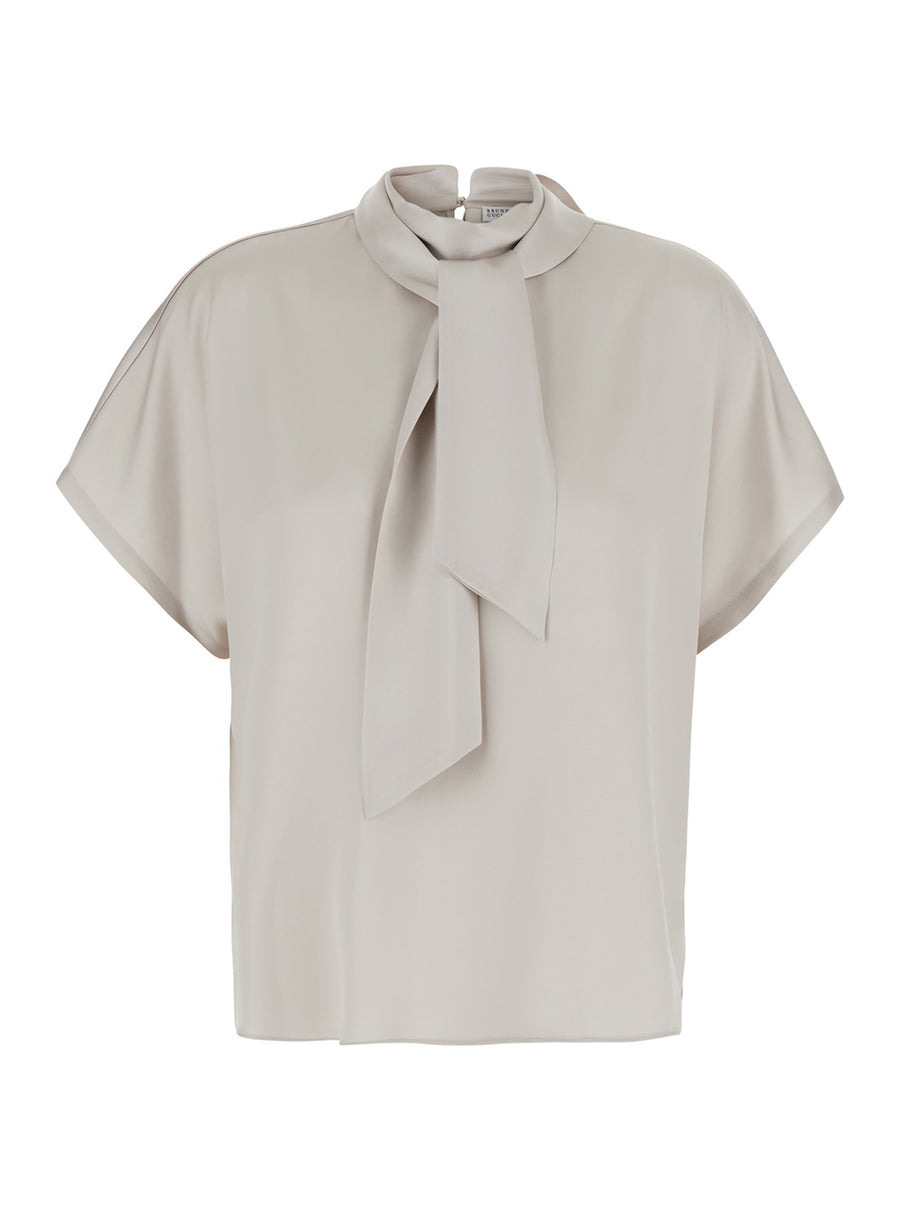 Blouse With Monile Decoration Beige Silk Blouses