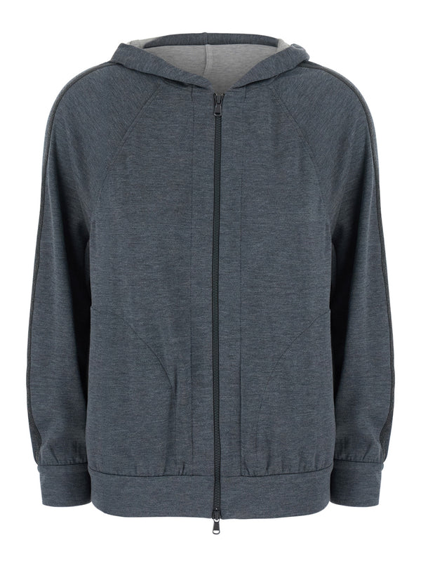 Hooded Sweatshirt Grey Cotton Silk Blend Sweatshirts