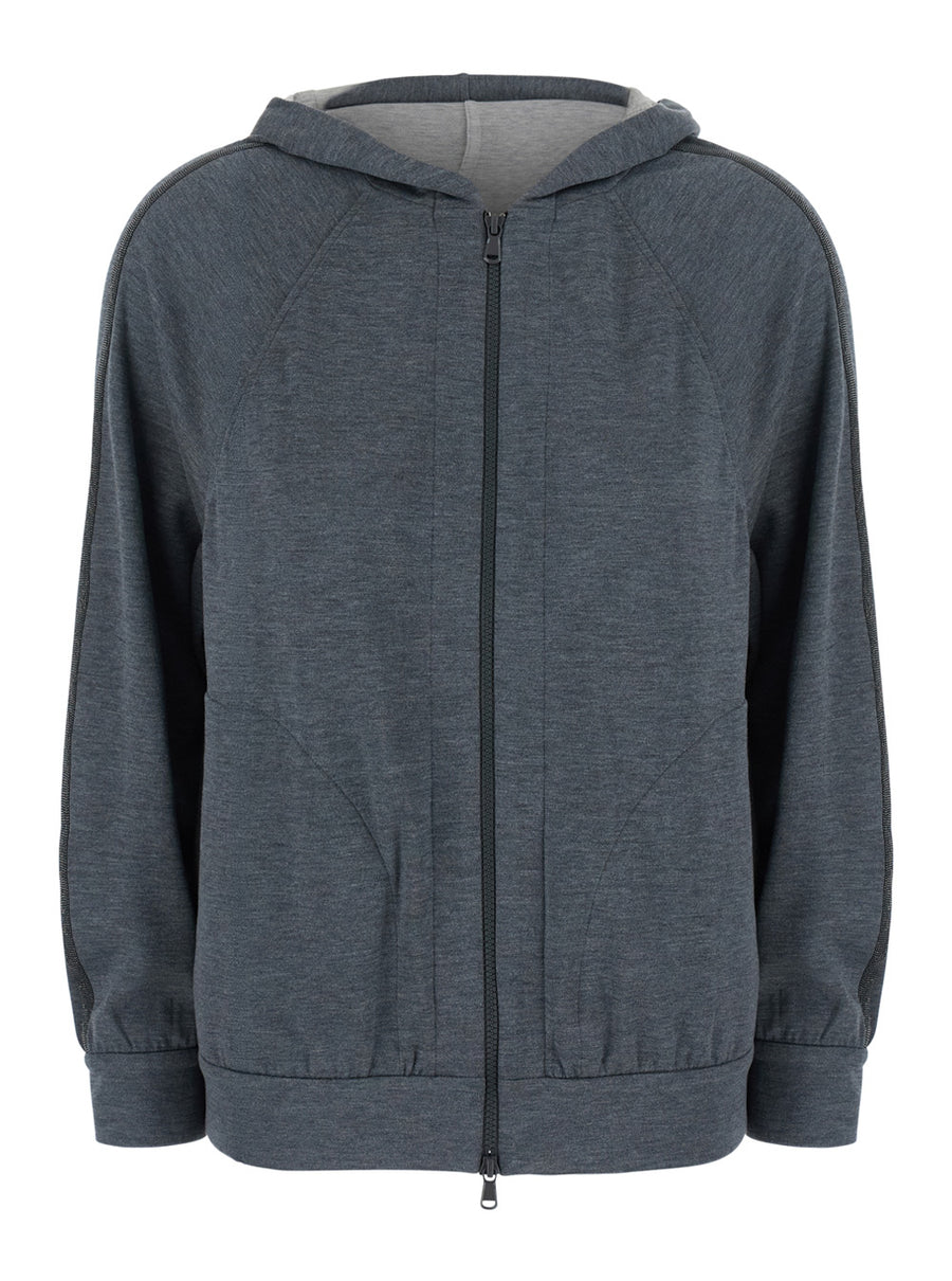 Hooded Sweatshirt Grey Cotton Silk Blend Sweatshirts