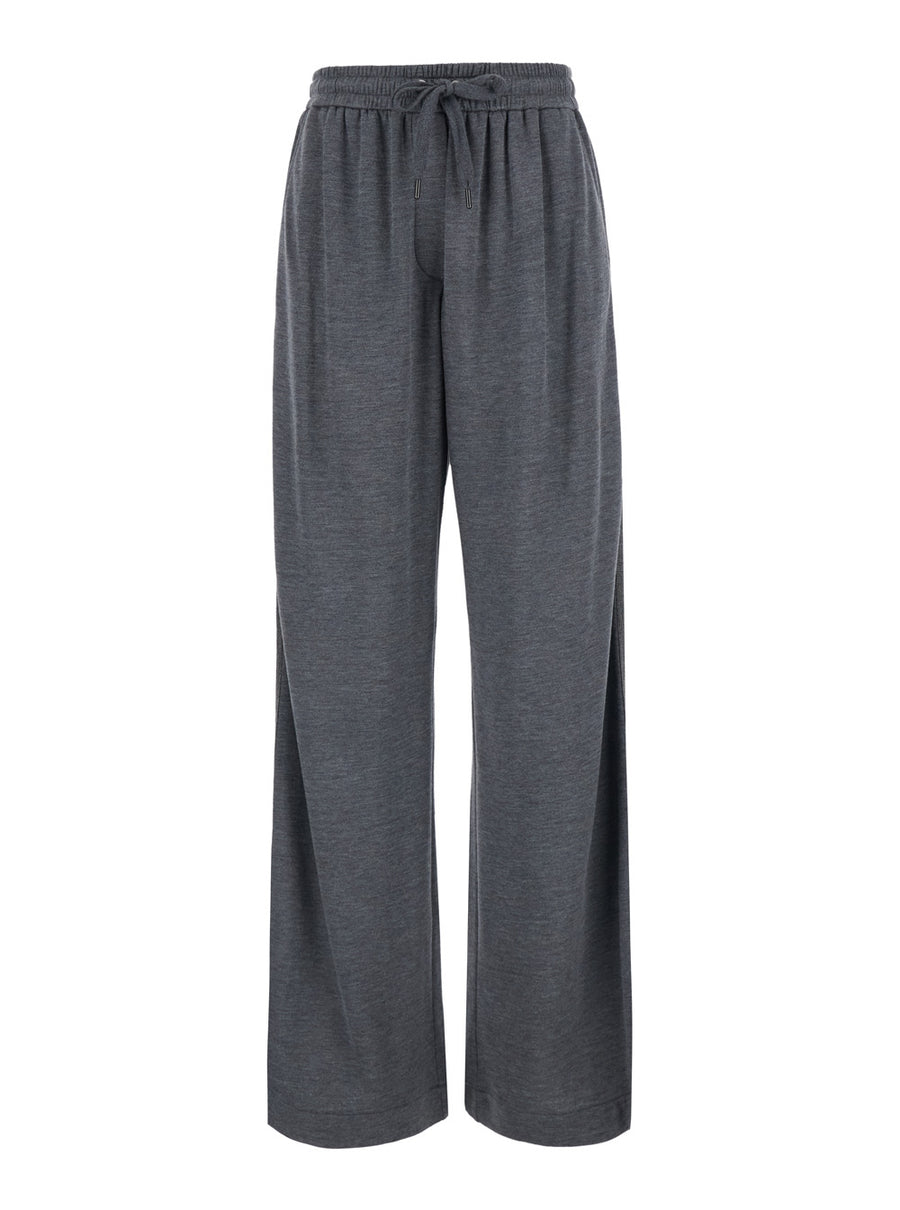 Cotton Blend Drawstring Trousers Grey