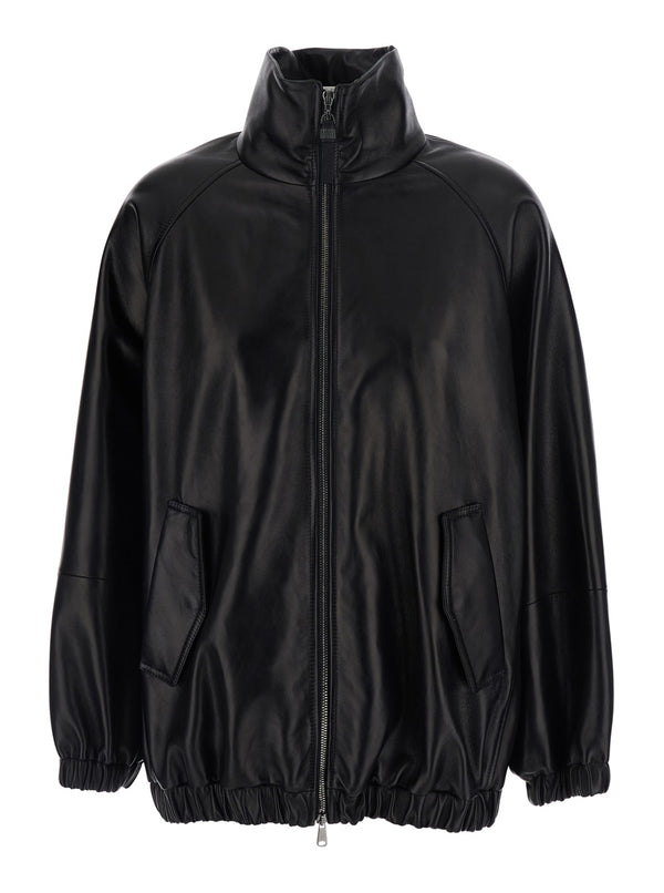 Jacket High-Collar Leather Black Coat