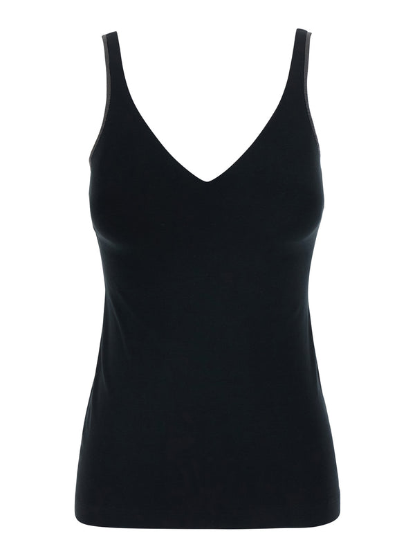 V-Neck Tank Top Black Cotton