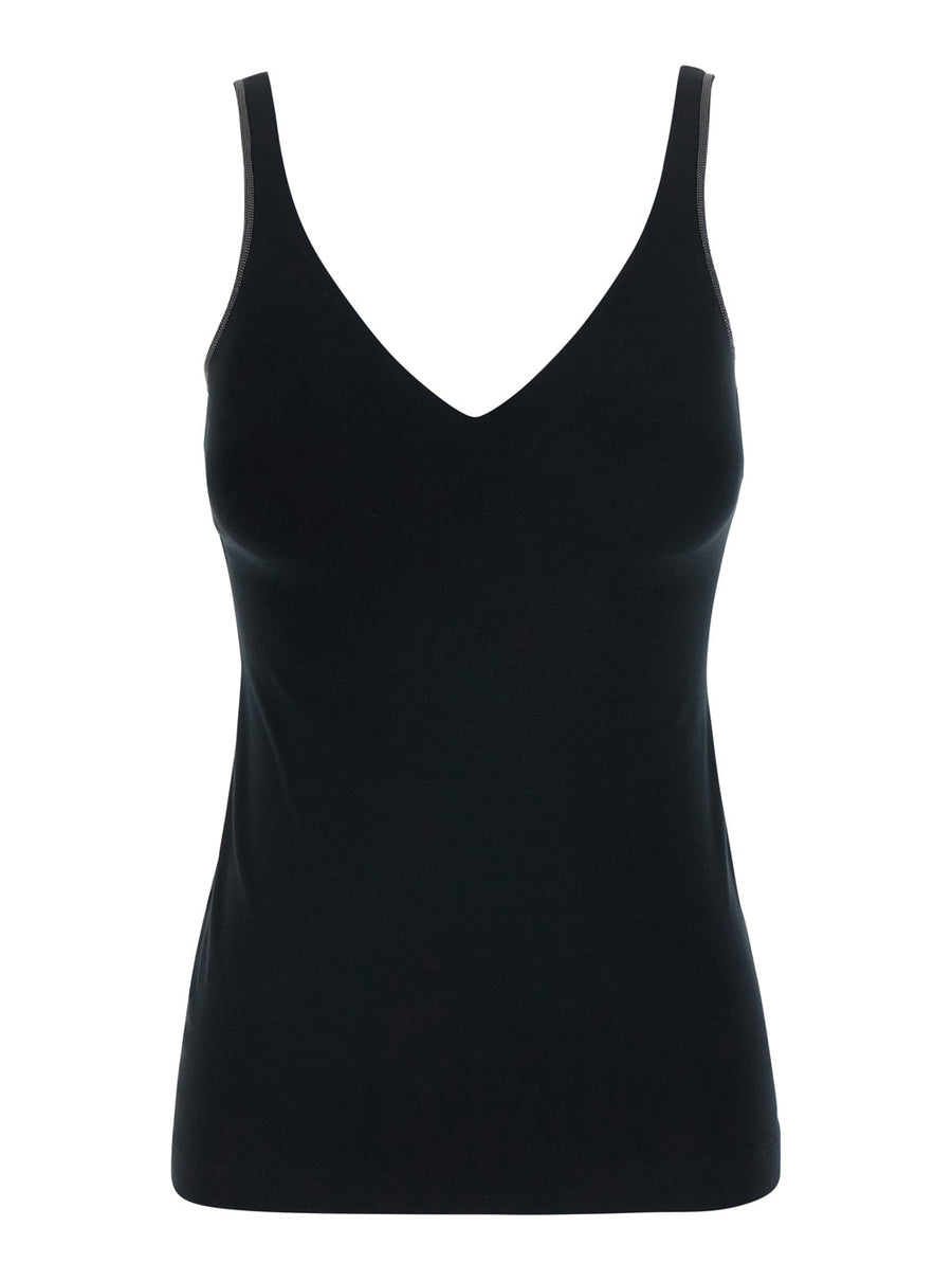 V-Neck Tank Top Black Cotton