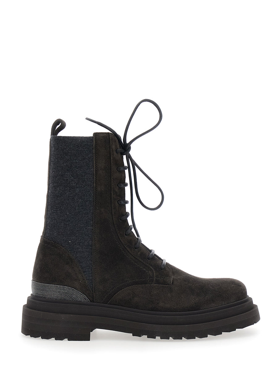 Suede Lace-Up Boots Brown