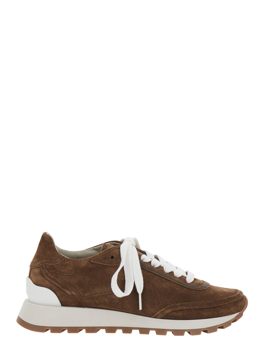 Low Top Sneakers Brown Suede Trainers