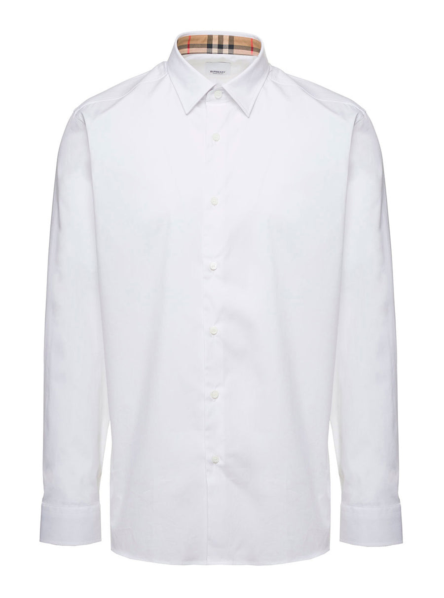 Long Sleeve Shirt White Stretch Cotton