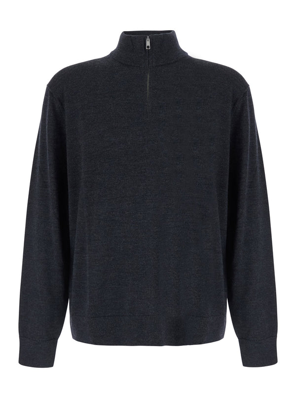 Half-Zip Merino Wool Sweater Grey Tops