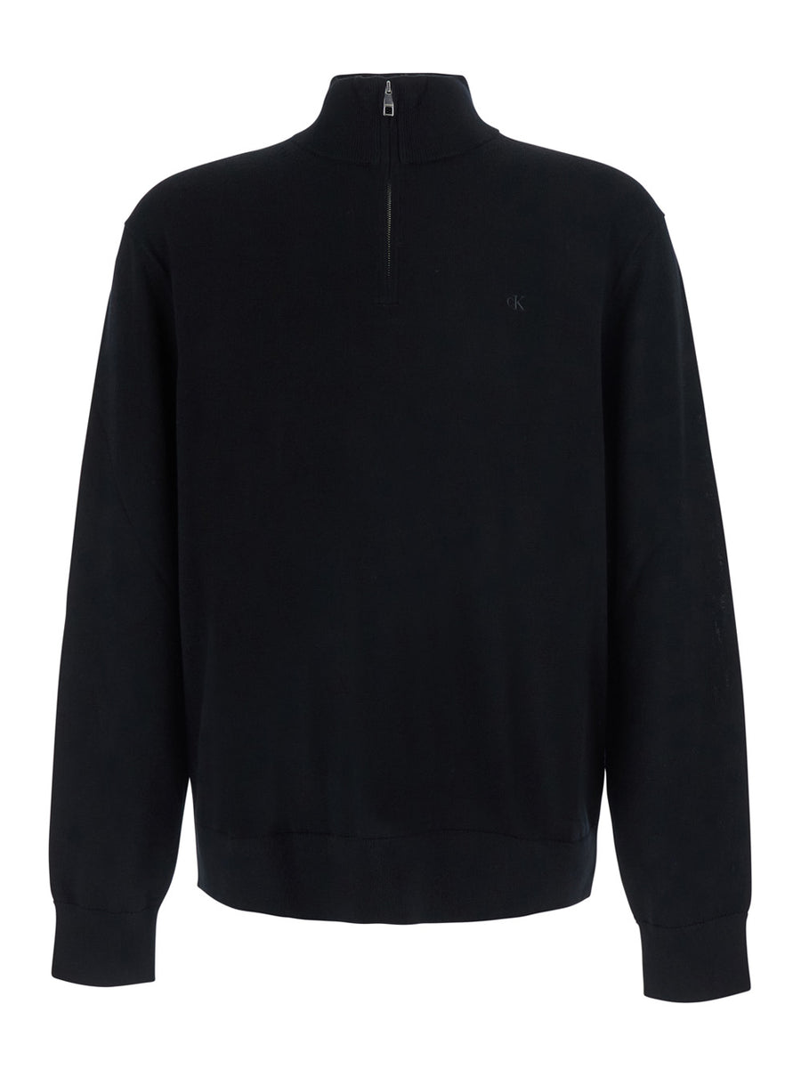 Merino Half-Zip Sweater Black Wool Tops