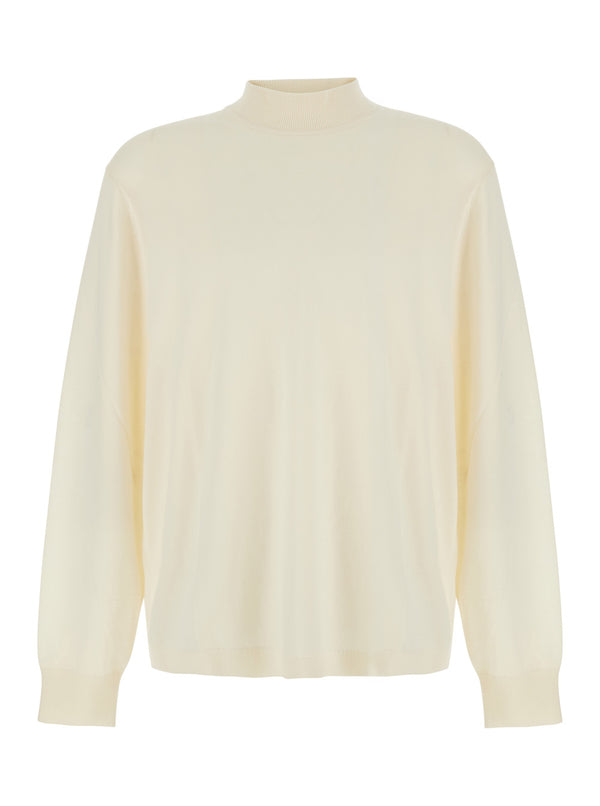 Merino Turtleneck Sweater White Wool Tops
