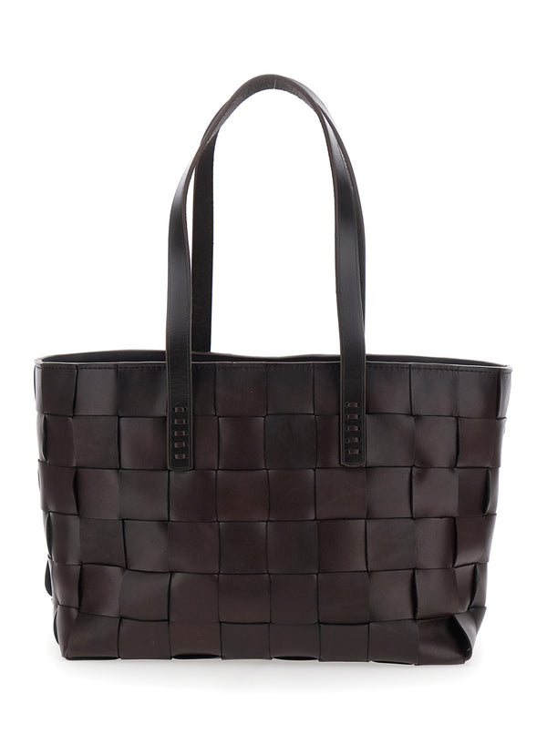 Tote Bag Woven Leather Brown
