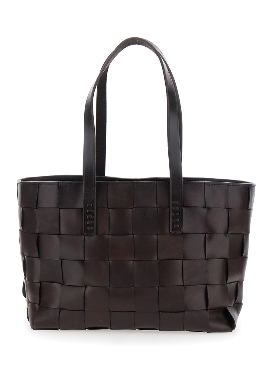 Tote Bag Woven Leather Brown