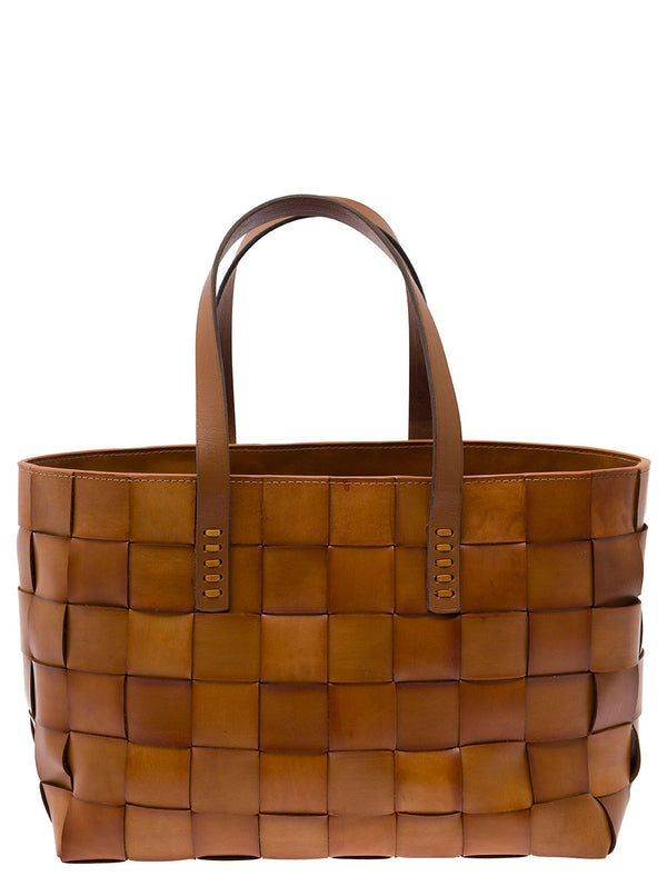 Shopper Bag, Beige Woven Leather Calf Tote Bags