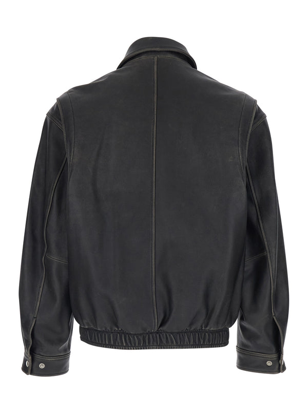 Leather Jacket Udju6a105g3 Black Lamb Coat