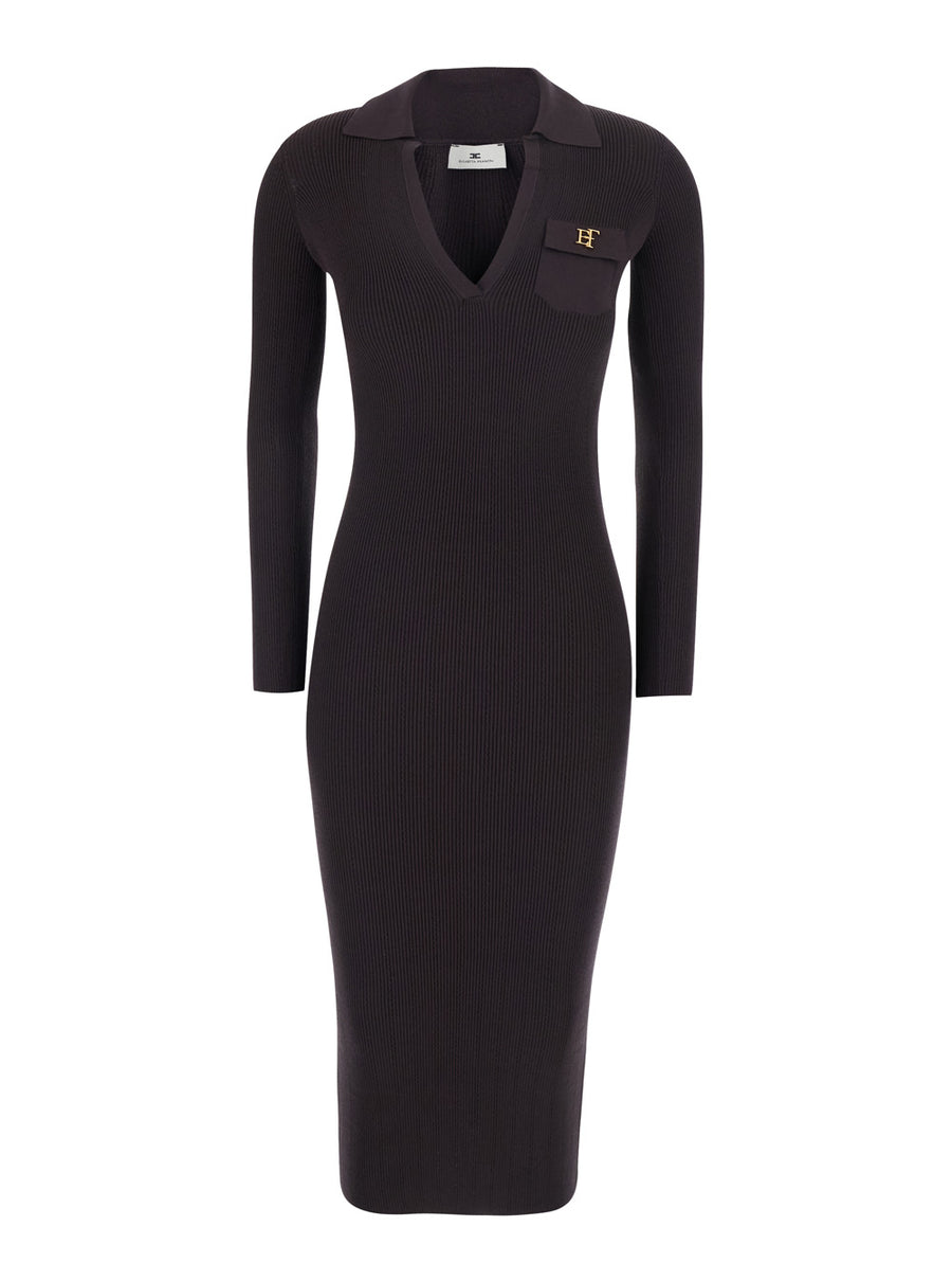 Ribbed Knit Ajour Dress Brown Viscose