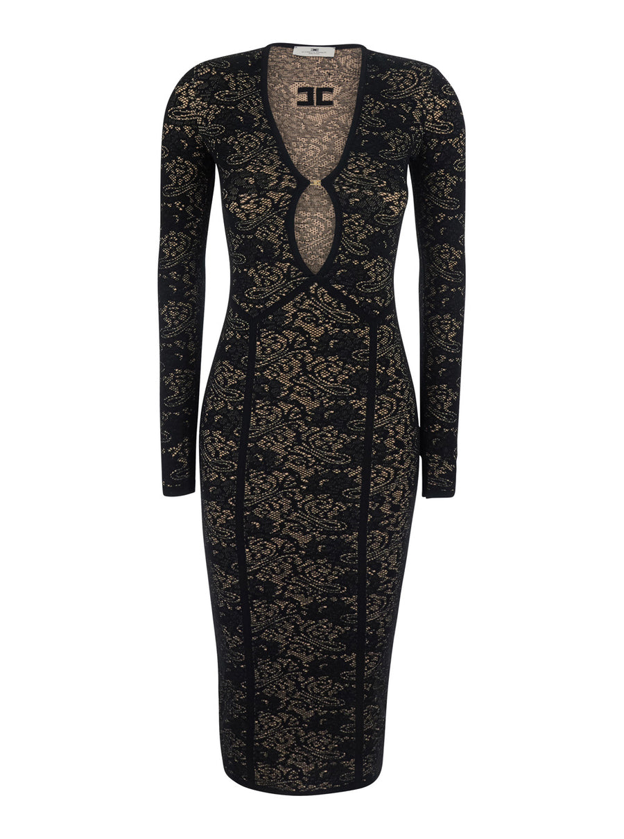 Lace Long Sleeve Dress Black Tech Fabric