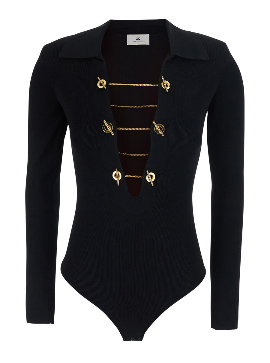 Knit Top With High Neck And Long Sleeves Black Technical Fabric Tops