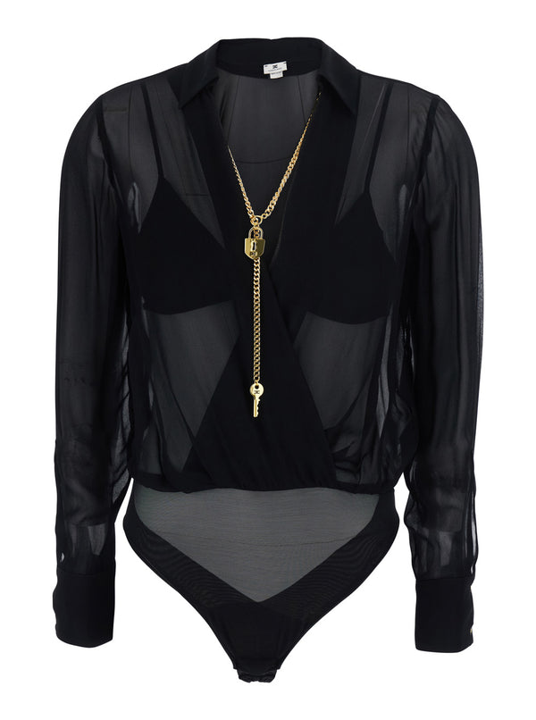 Top Georgette V-Neck Black Tops