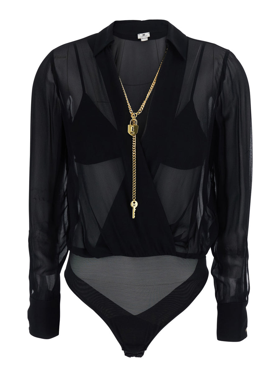 Top Georgette V-Neck Black Tops