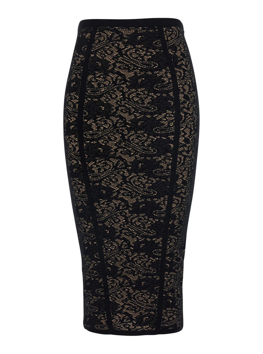 Lace Knit Skirt Black Viscose