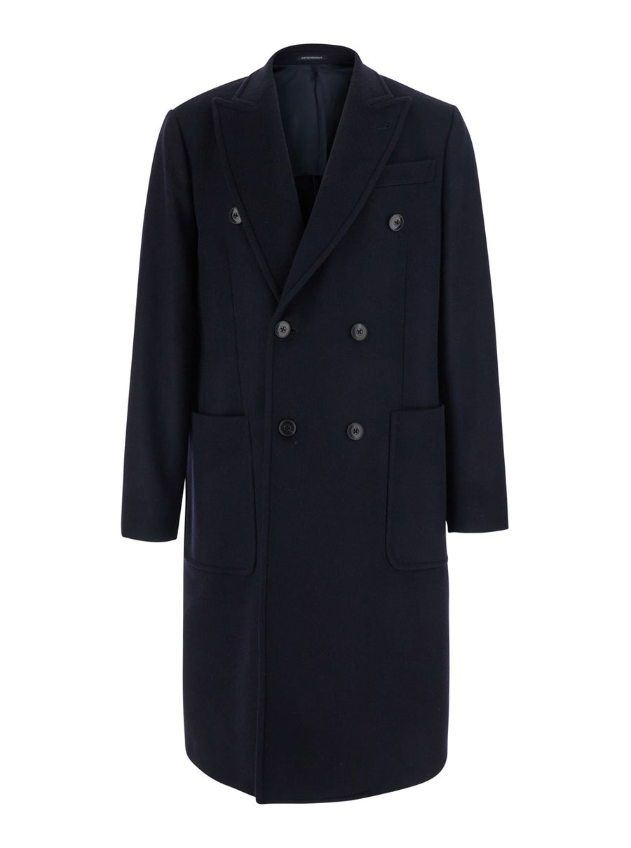 Coat Double-Breasted Cashmere-Wool Blue