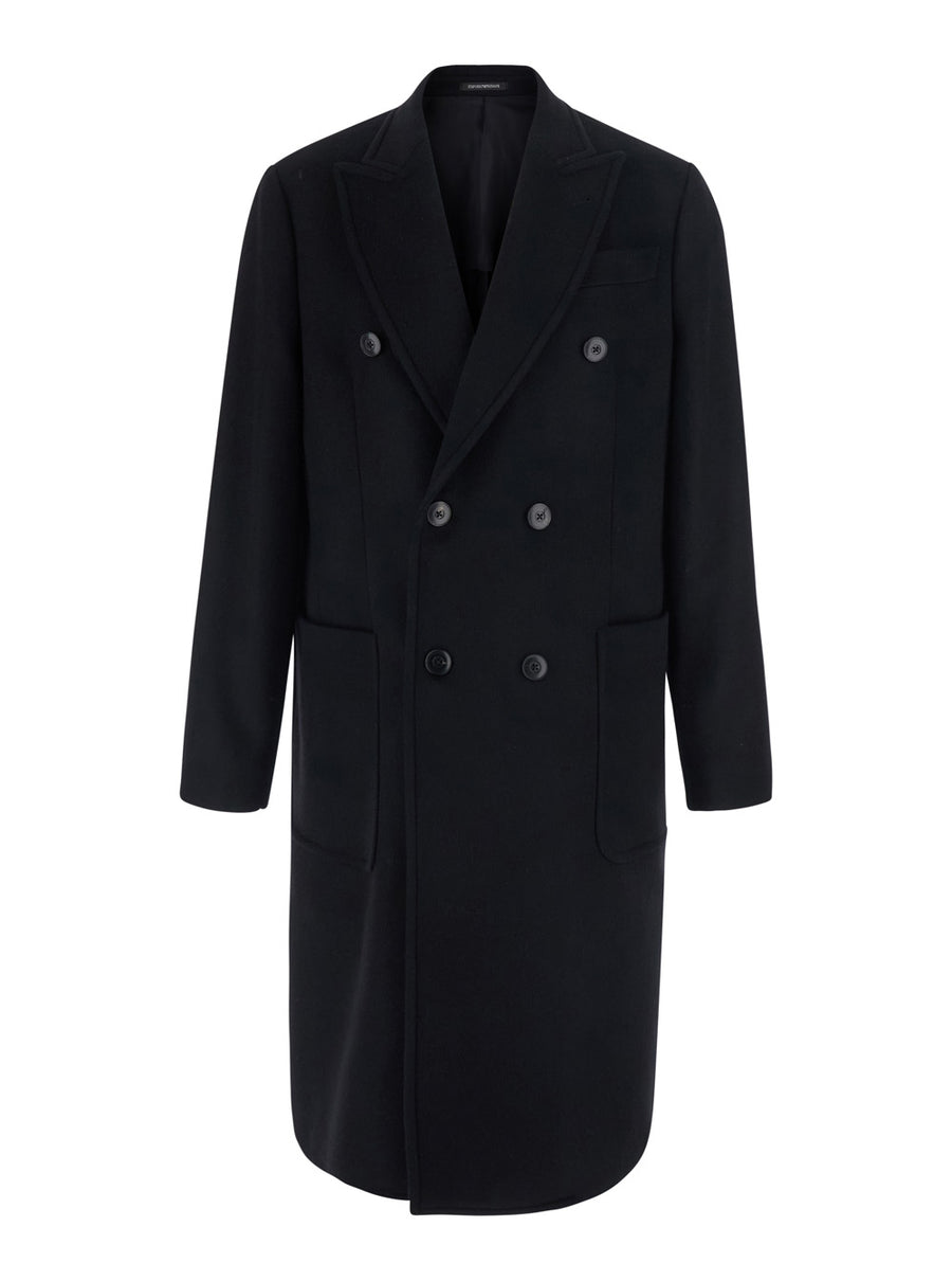 Double-Breasted Cashmere Coat Black Wool