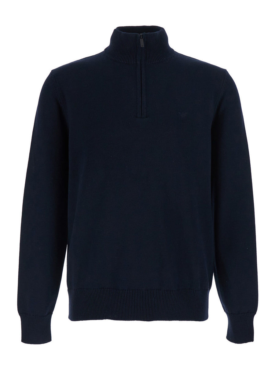 Sweater, Half-Zip Cotton, Blue Tops