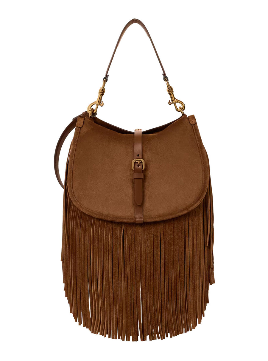 Shoulder Bag Pony Suede Beige Calf Leather