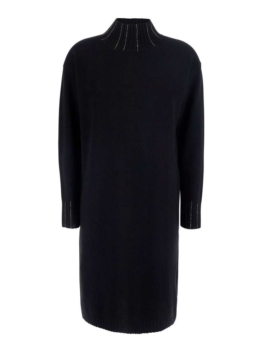 Dress With Collar, Black Wool Blend