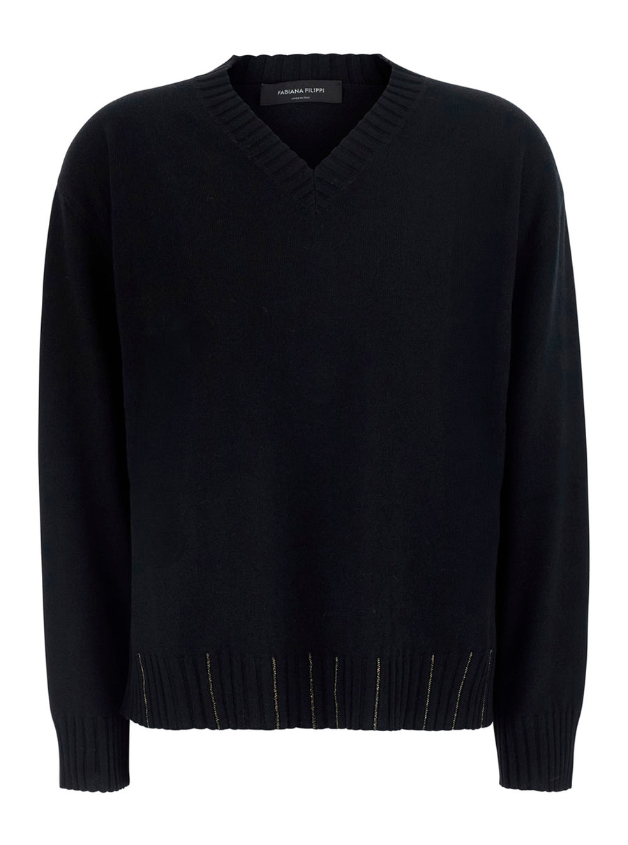 Sweater Round Neck Black Wool Tops